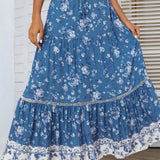 High Waist Eyelet Detail Skirt In Blue