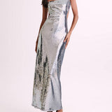 Sequin Cut Out Maxi Dress - Silver