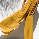 Solid Patchwork Spaghetti Strap Oversized Maxi Jumpsuit In Yellow