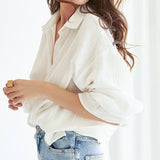 White Flared Long Sleeve Tie Front White Cotton Shirt