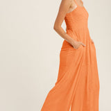 Smocked Pocketed Jumpsuit In Tangerine