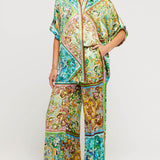 Special Satin Print Button-Down Two-Pieces Set