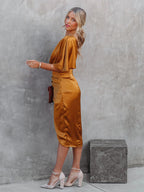 One Shoulder Midi Dress: Drape Asymmetric