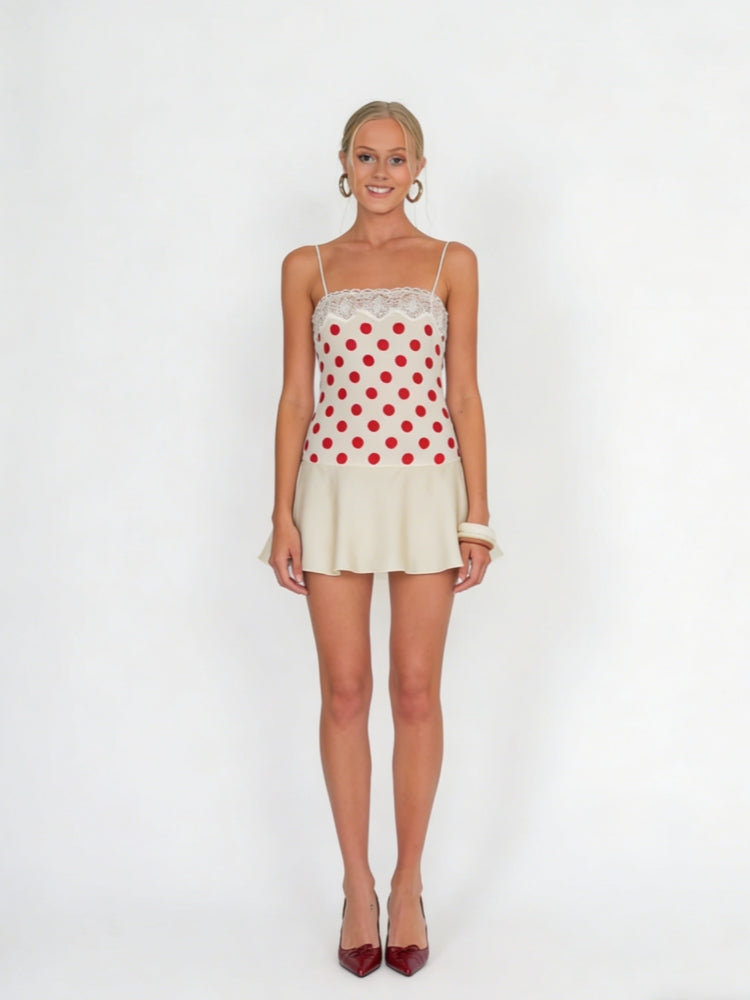 Cream & Red Polka Dot Lace Mini Dress