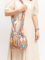 Printed Canvas Crossbody Barrel Bag