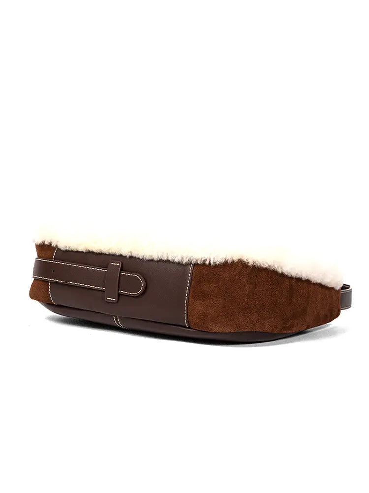 Shearling Crescent Hobo Shoulder Bag