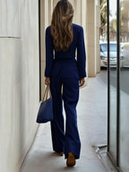 Baby Blue Cropped Blazer Wide-Leg Pants Set