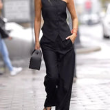 Sloping-Shoulder Vest Boyfriend Pant Set