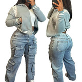 Stretch Denim Cargo Pants
