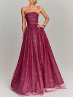 Ruched Bodice Glitter Tulle Maxi Gown With Petticoat