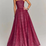 Ruched Bodice Glitter Tulle Maxi Gown With Petticoat