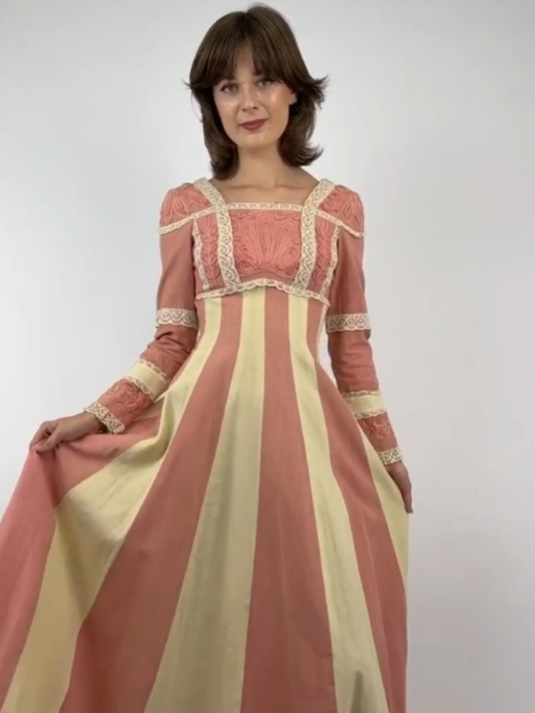 Ribbon Embroidered Stripe Dress