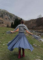 Navy Plaid High-Waist A-Line Skirt