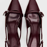 Pointed Toe Buckle Slingback High Heels