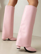 Pointed toe high heel western jeans boots