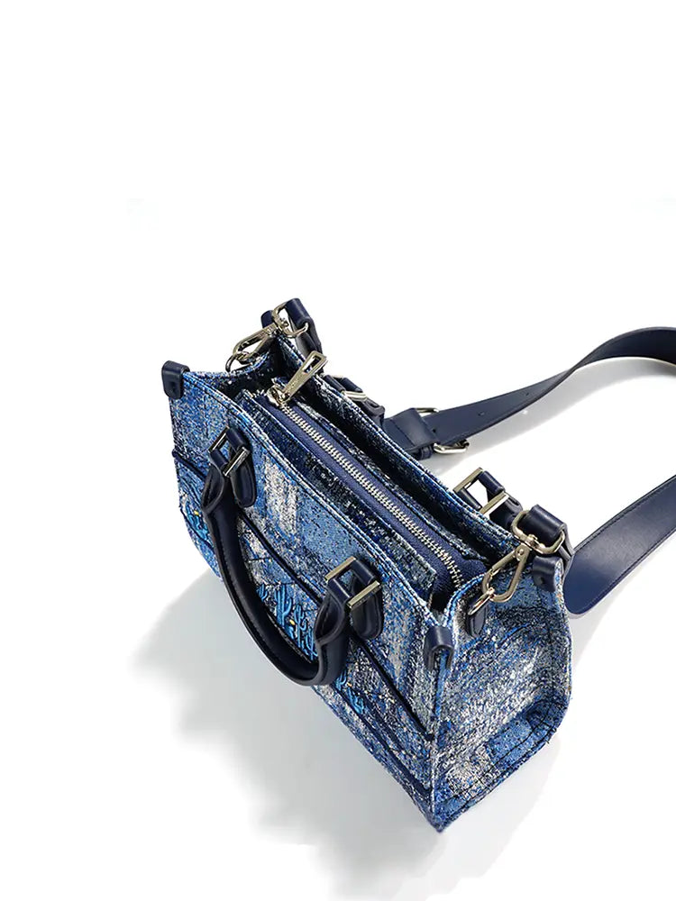 Deep Blue Structured Heavy-Stitch Tote Bag