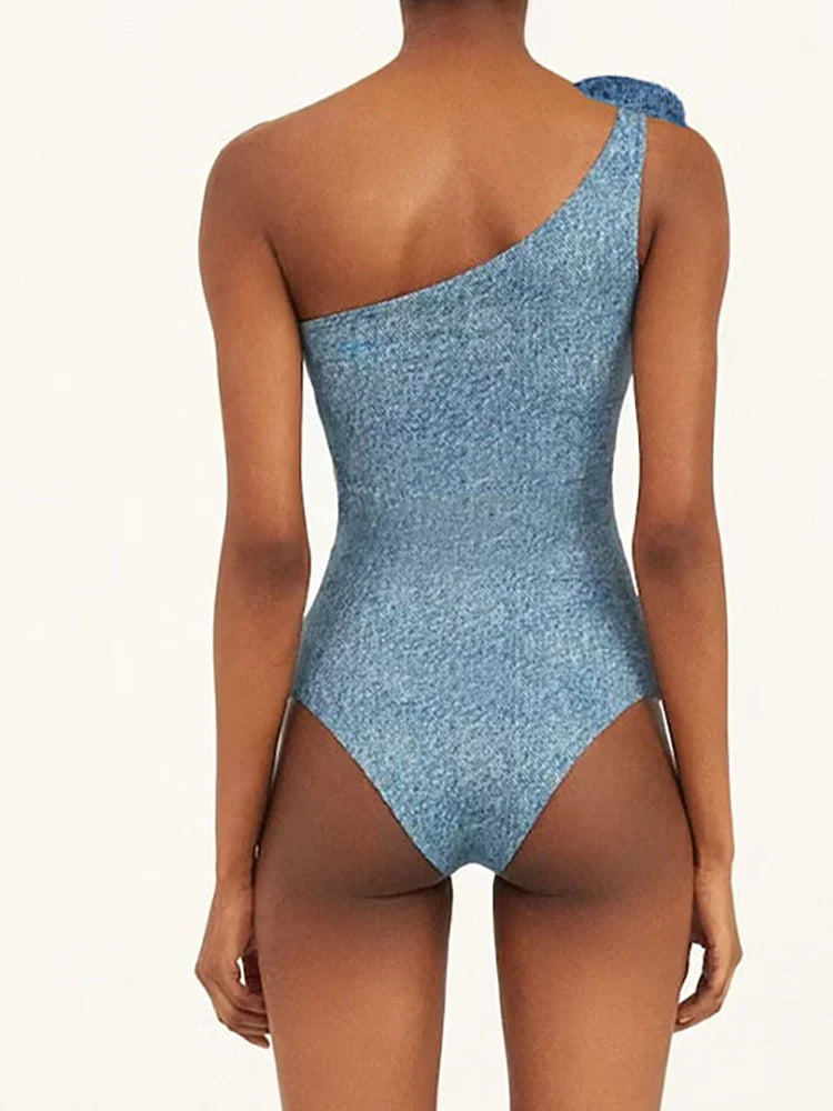 3D Floral One-Shoulder Sexy Monokini