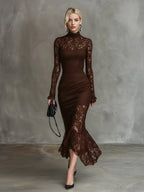 Elegant Party Black Stretch Lace Fishtail Maxi Dress
