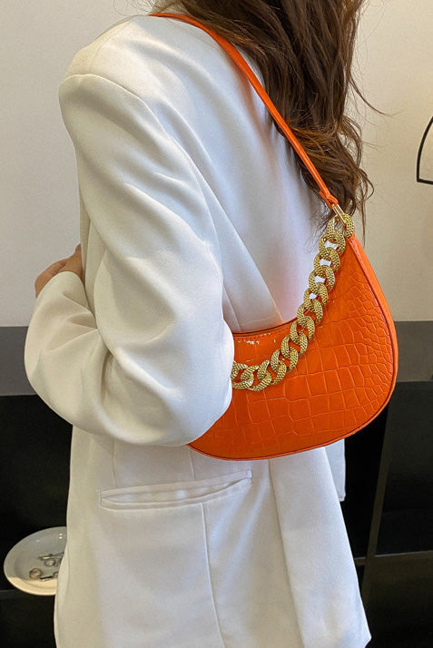 Black Patent Croc Moon Bag