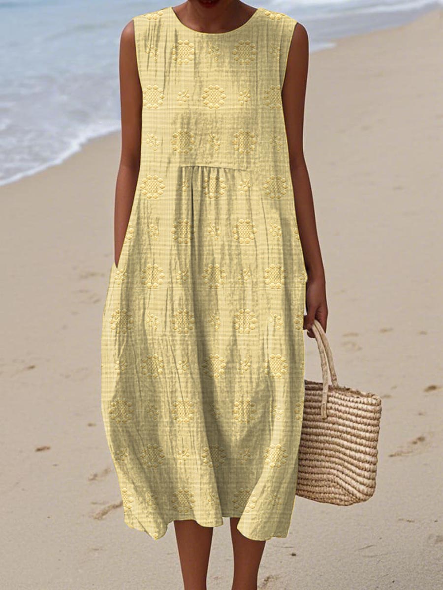 Mia™- Elegant Sleeveless Cotton Dress with Pockets