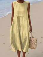 Mia™- Elegant Sleeveless Cotton Dress with Pockets