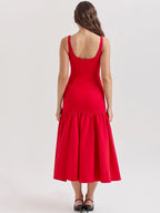 Sexy Low-Waist Bodycon Midi Dress - Scarlet Red
