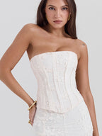 Embroidered Off-the-shoulder Backless Fitted Maxi Dress