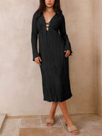 Mountain Vistas Draped Pleated Bell-Sleeve Midi Dress
