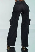 Cut Out Rhinestone Cargo Jeans
