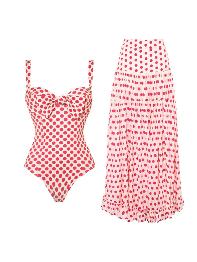 Pink Printed Skirted One-Piece Swimsuit Set