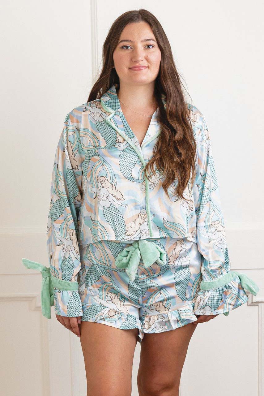 Tie Front Cotton Peplum Blouse Shorts