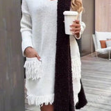 Women Casual Tassel Pocket Paneled Sleeve Sweater Dress
