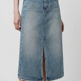 High-Waist Slit Denim Skirt
