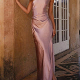 Temperament Slim Fit One Shoulder Split Satin Dress