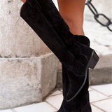 Mid-heel pointed suede high boots