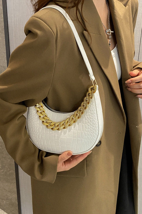 Black Patent Croc Moon Bag