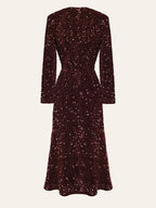 Sequin Decorated Velvet Midi Dress In Red