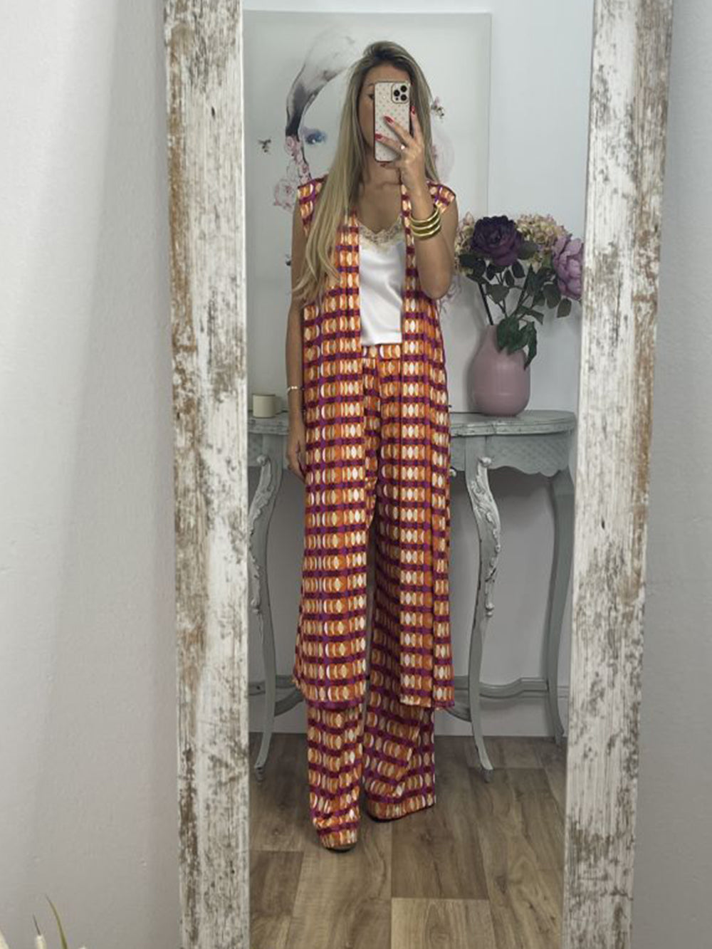 Vintage Check Flared Pants Suit