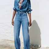 Casual Straight Denim Jumpsuit