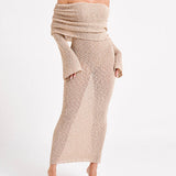 Off Shoulder Boucle Maxi Dress