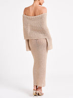 Off Shoulder Boucle Maxi Dress