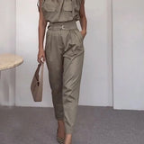 Side Pocket Belt Long Pant Set In Sage