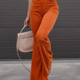 Slim Fit Micro-Flared Corduroy High-Waisted Casual Pants