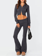 Ruched Crop Top & Flare Leg Pants Set
