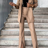 Casual Slit Pu Leather Pants