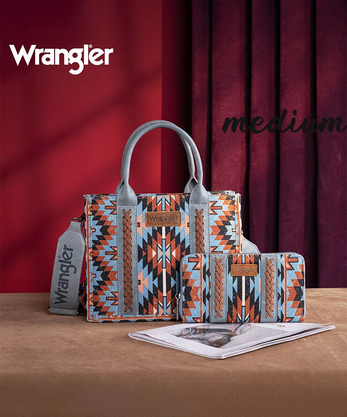 Wrangler Aztec Print Whipstitch Canvas Tote Bag Collection