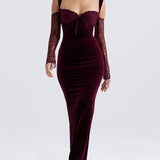 Lace Halter Strap Off-The-Shoulder Maxi Dress