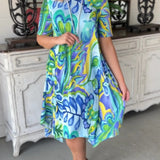 New short-sleeved dress glass printing round neck waist short skirt women's long skirt