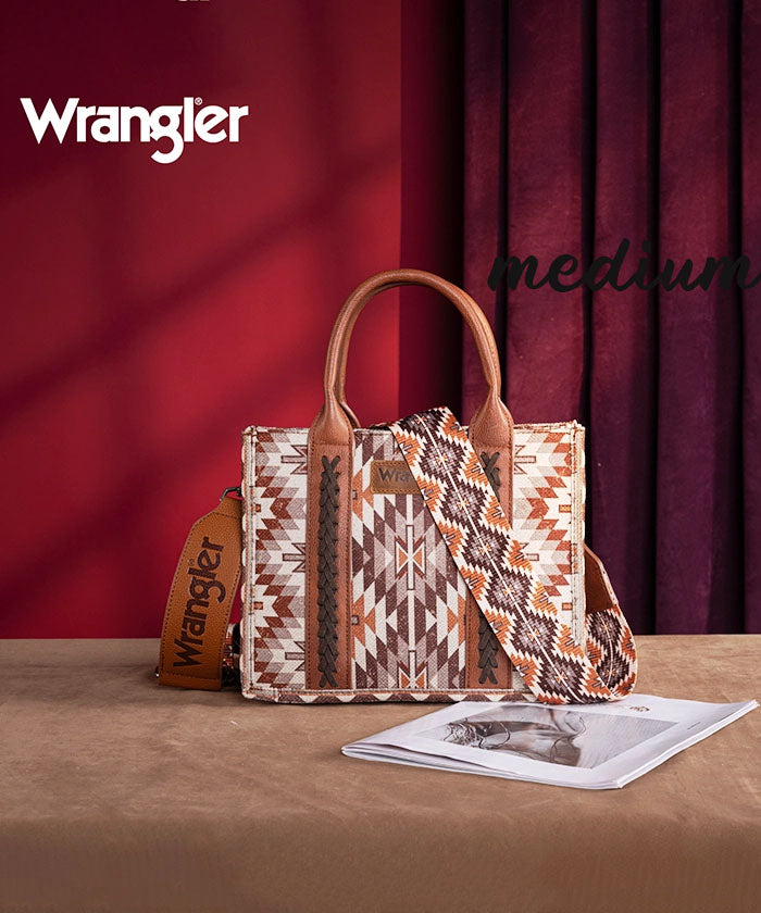 Wrangler Aztec Print Whipstitch Canvas Tote Bag Collection