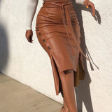 Slim Fit Pu Hip-Covering Skirt